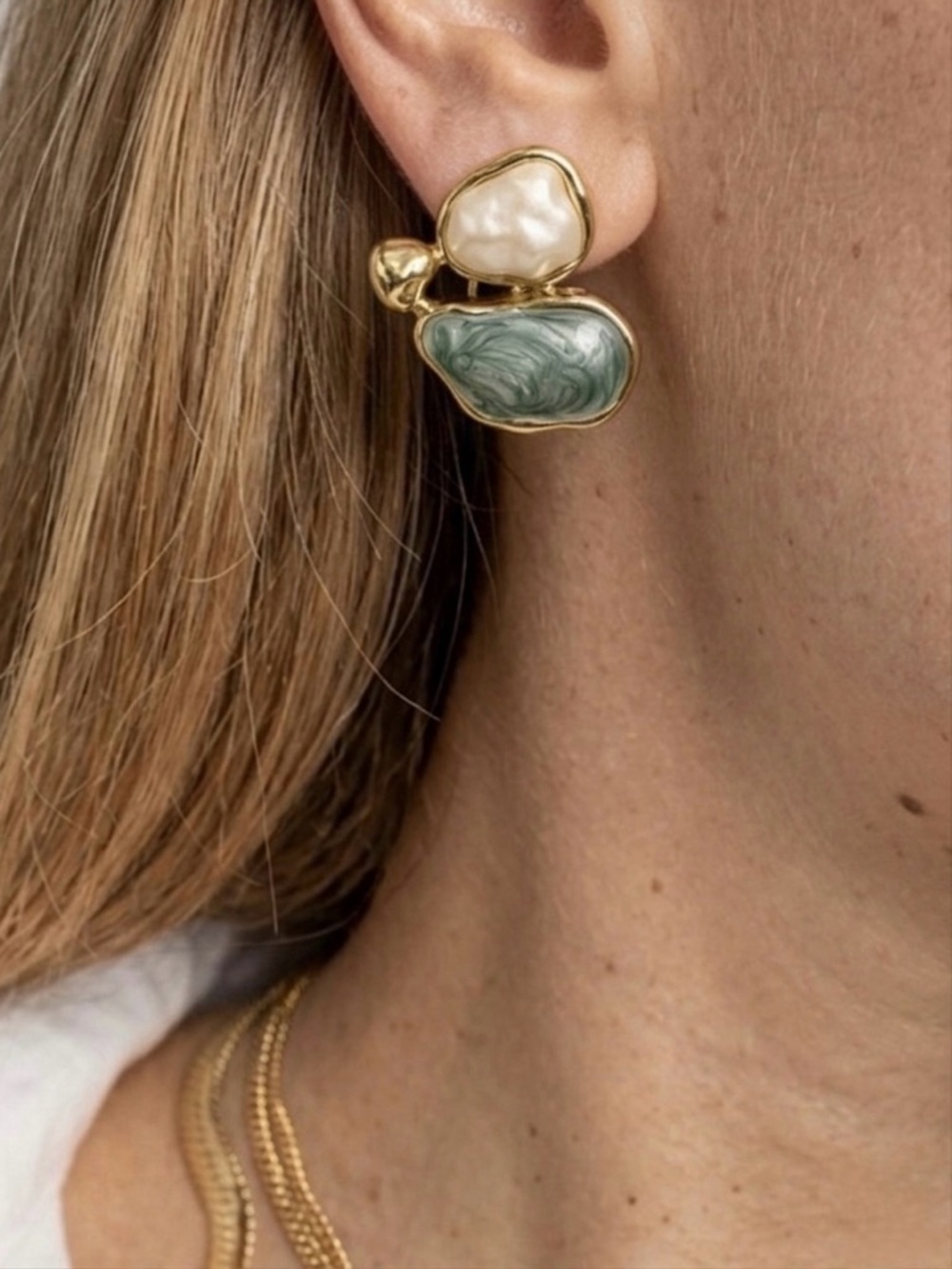 Limited Edition French Bayard Green Pearl Enameled Earrings -